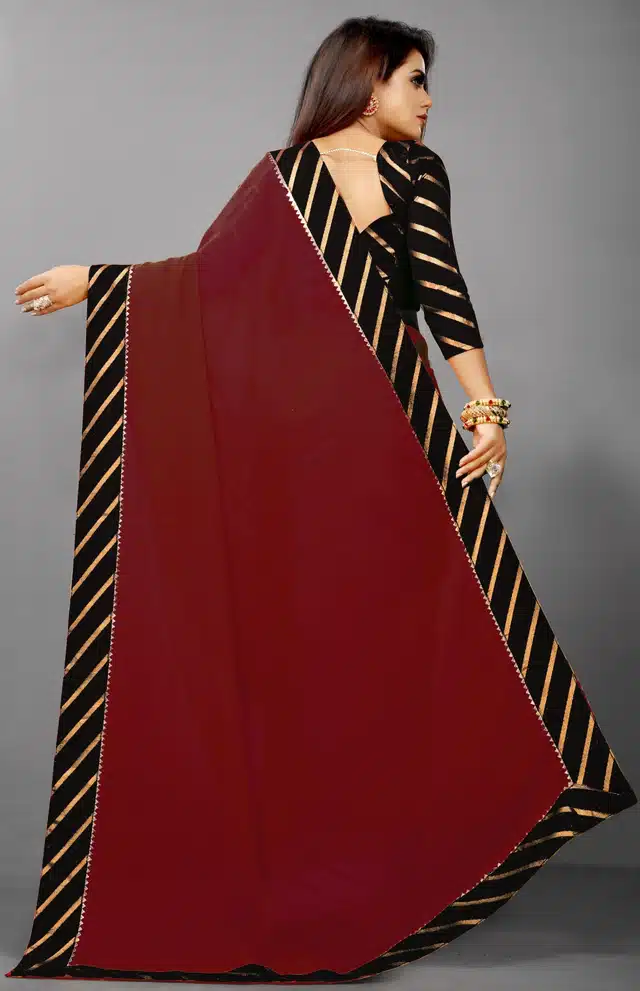 Saree with Unstitched Blouse (Maroon, 6.1 m)