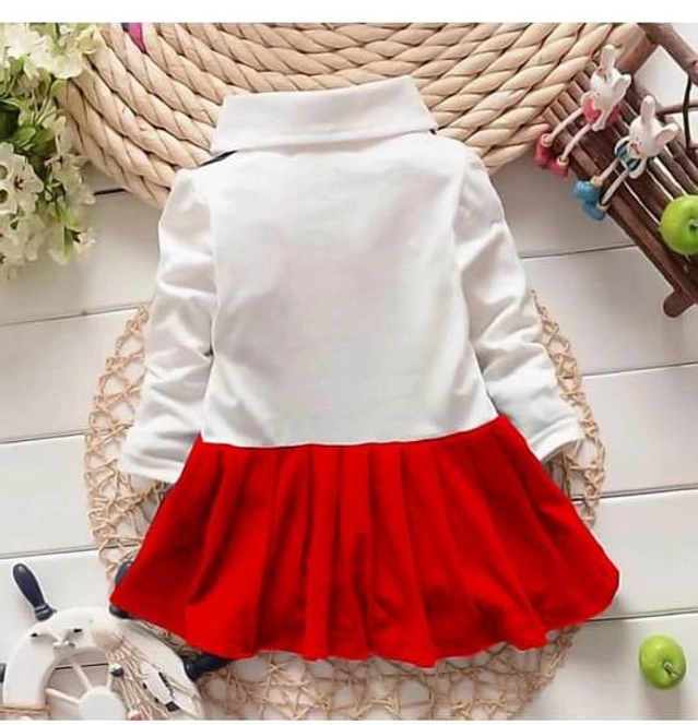 Crepe Frocks for Girls (Red & White, 1-2 Years)