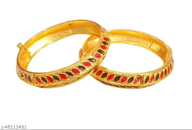 Brass Gold Plated Bangles for Women (Multicolor, 2.2) (Pack of 2)