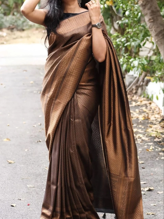 Soft Silk Woven Saree for Women (Brown, 6.3 m)