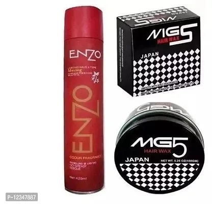 Combo of Enzo Keratin Long Lasting Hair Spray (420 ml) with MG5 Wax & Roller Brush (Set of 3)