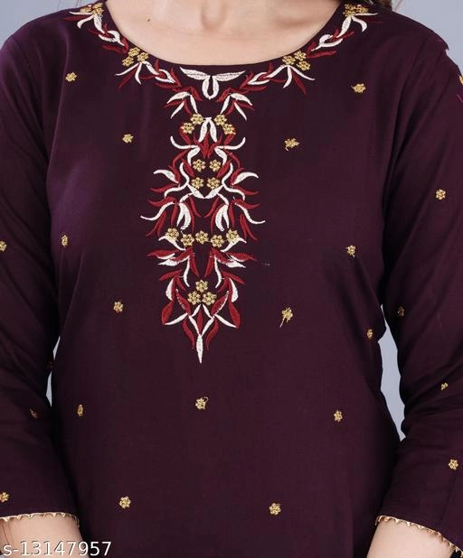 Rayon Embellished Kurti with Palazzo & Dupatta for Women (Maroon, M)