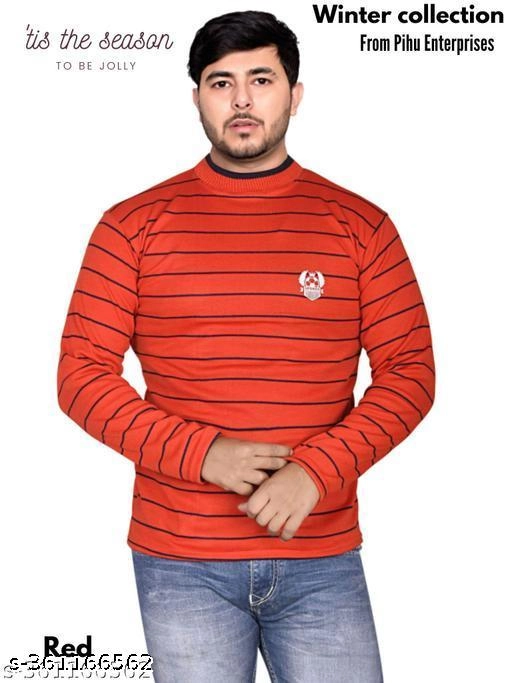 Woolen Striped Sweater for Men (White & Red, M) (Pack of 2)