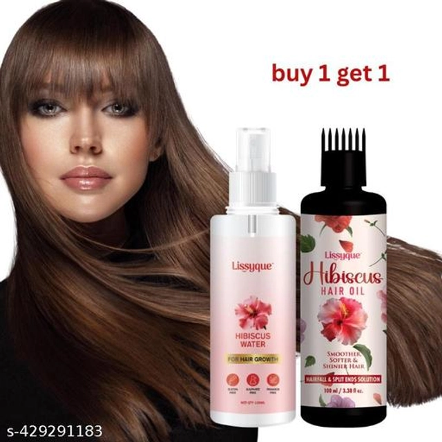  Lissyque Hibiscus Water Spray For Hair Growth (100 ml) + Hibiscus hair oil 100 ml, Hair Spray for Regrowth | Hibiscus Hair Mist | Adds Shine | Helps Reduce Hairfall | Strengthens Hair | Suitable For All Hair Types, hibiscus hair combo kit