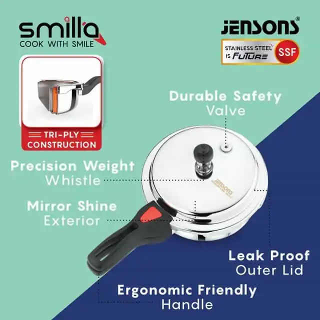 Jensons Smilla ट्रिप्ली 18/10 फ़ूड ग्रेड स्टेनलेस स्टील 2 Ltr प्रेशर Pan-