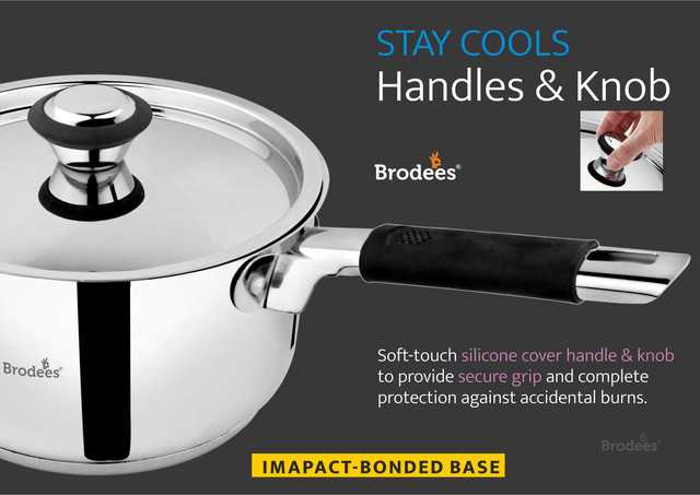 BRODEES Stainless Steel Sauce Pan 19 cm diameter with Lid (2.4 L capacity) (A-27)
