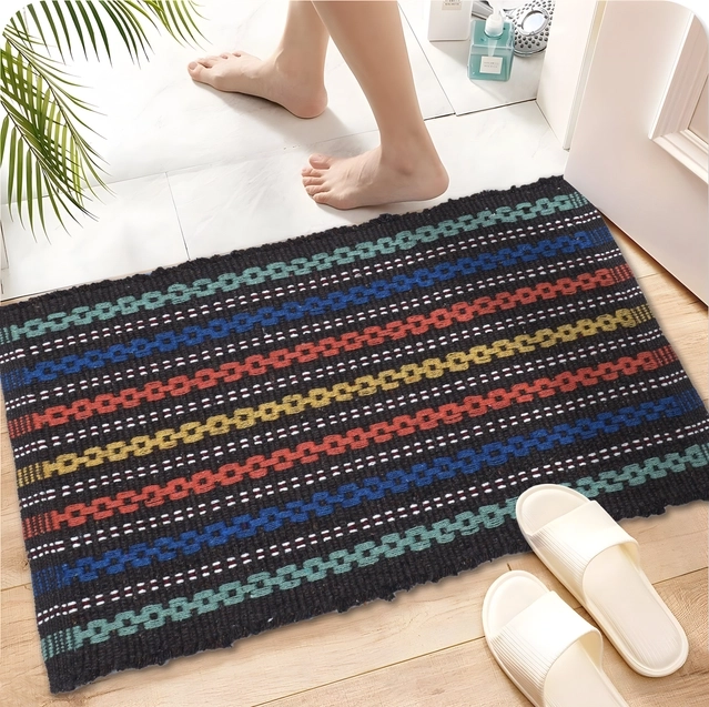 QALEEN Cotton Door Mat Floor Mat  (Multicolor, Medium, Pack of 2)