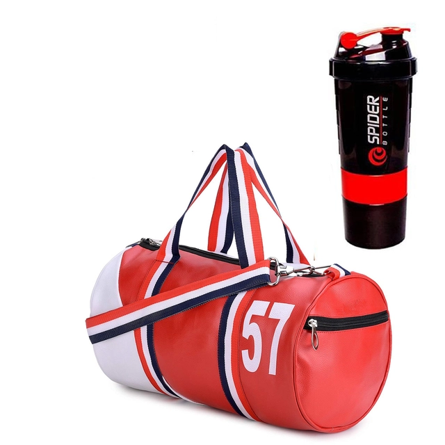 Polyester Printed Gym Bag with Shaker Bottle (500 ml) for Men & Women (Multicolor, Set of 1)