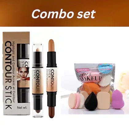 Combo of Contour Stick & 6 Pcs Makeup Blenders (Multicolor, Set of 2)