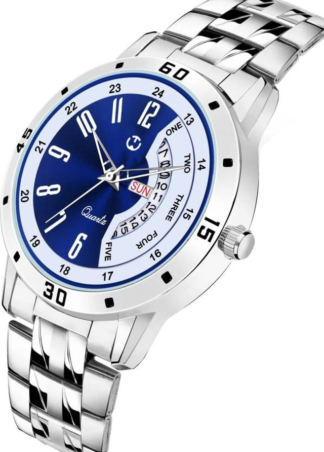 Analog Watch for Men (Silver & Blue)