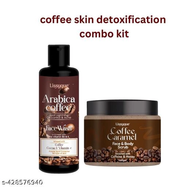  Lissyque Exfoliate Coffee Scrub For Face & Body, Blackhead Remover, De Tan Removal Ayurveda, Dirt Removal From Neck, Knees, Elbows, Arms combo kit- coffee facewash 100 ml + coffee face and body scrub 100 gm