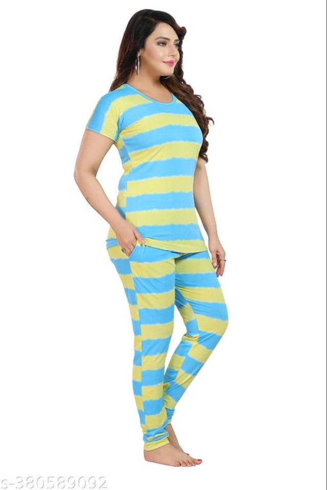 Polyester Nightsuit for Women (Blue & Yellow, M)