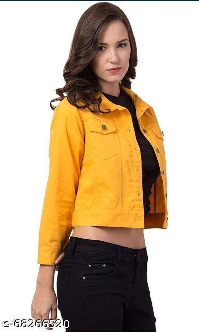 Full Sleeves Solid Jacket for Women & Girls (Yellow, S)