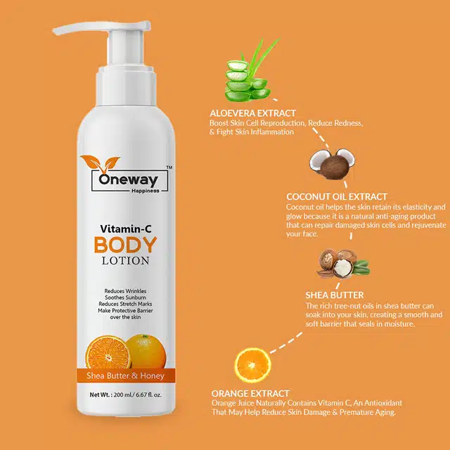 Oneway Happiness Vitamin C Body Lotion (Pack of 3, 200 ml)