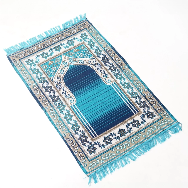 Velvet Chenille Super Soft Namaz Prayer Mat (Aqua Blue, 70x110 cm)