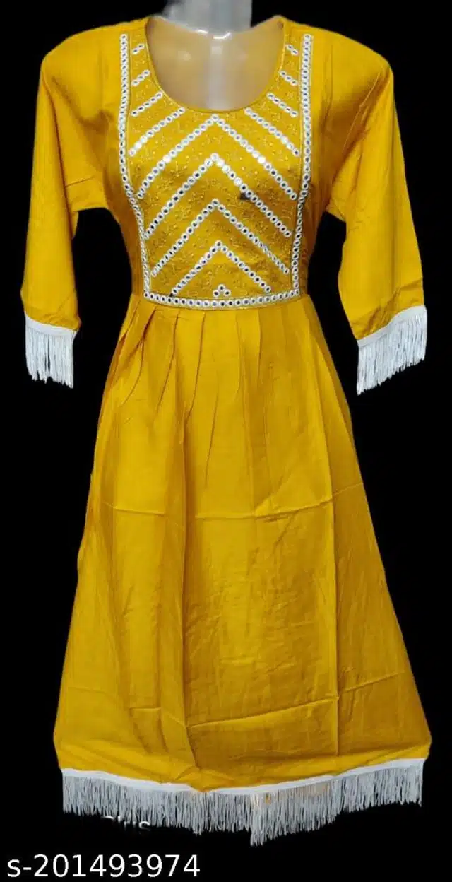 Cotton Embroidered Gown for Women (Yellow, L)