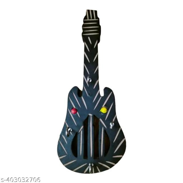 Wooden Guitar Shape Key Holder (Black)