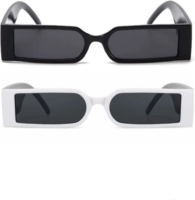 Dyana Core Retro Square Sunglasses (Black & White, Pack of 2)