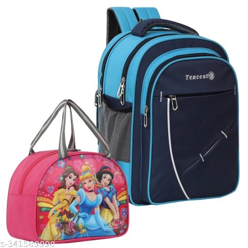 Polyester Backpack with Lunch Box Bag for Kids (Multicolor, Set of 2)