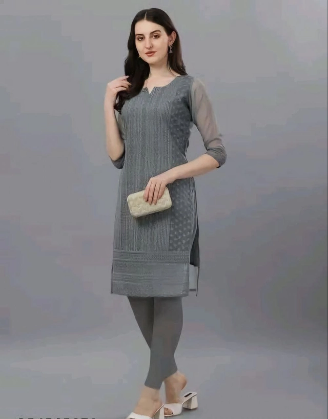 Georgette Chikankari Kurti for Women (Grey, M)