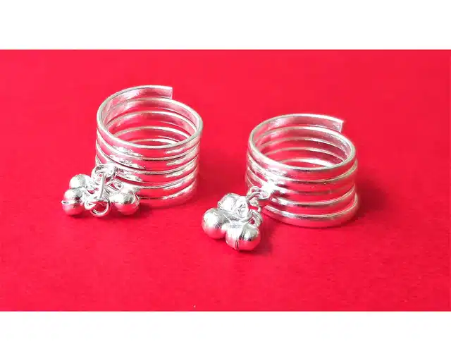 Designer Toe Ring Set for Women (Silver, Set of 4)