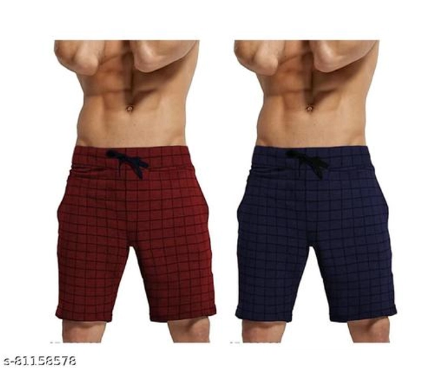 Cotton Shorts for Men (Maroon & Navy Blue, 30) (Pack of 2)