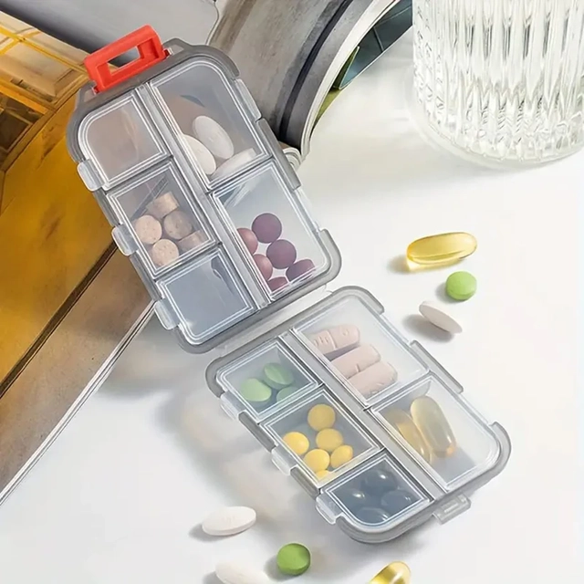 Compact Travel-Friendly 10-Compartment Pill Organizer Box (Transparent)