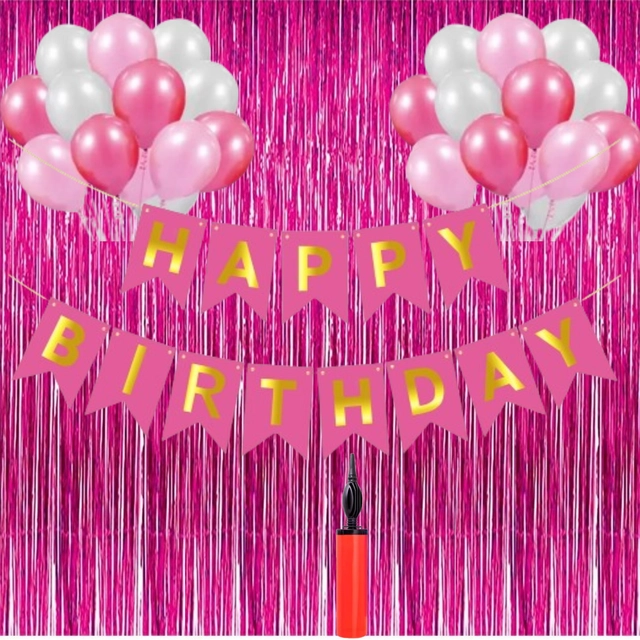 Happy Birthday Banner with 50 Pcs Balloons & Air Pump (Multicolor, Set of 1)