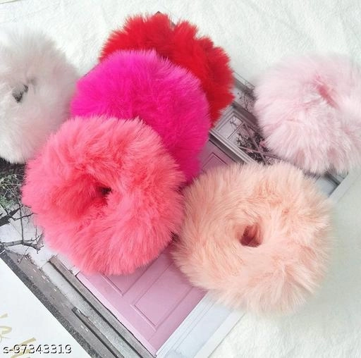 Fur Scrunchies for Women (Multicolor, Pack of 12)