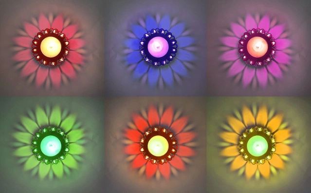 Plastic 3D Shadow Reflection Floating Diwali Diyas (Multicolor, Pack of 12)