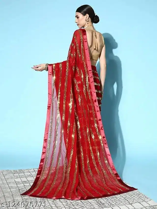 Sequence Saree for Women (Red, 6.3 m)