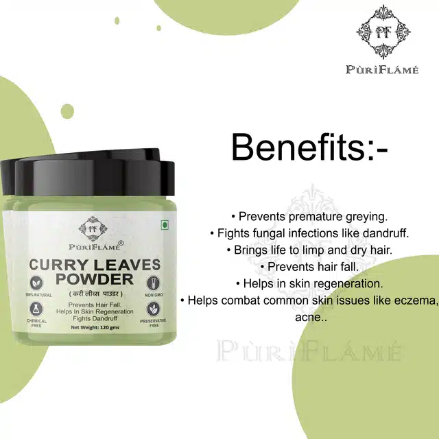 Puriflame Natural Curry Leaves Powder for Skin & Hair (120 g)