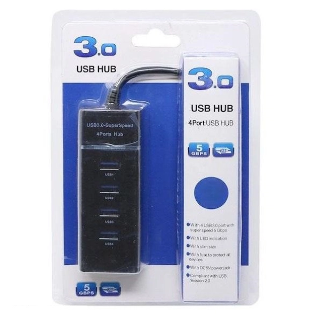 Portable 4 Port USB 3.0 SuperSpeed Hub (Black)