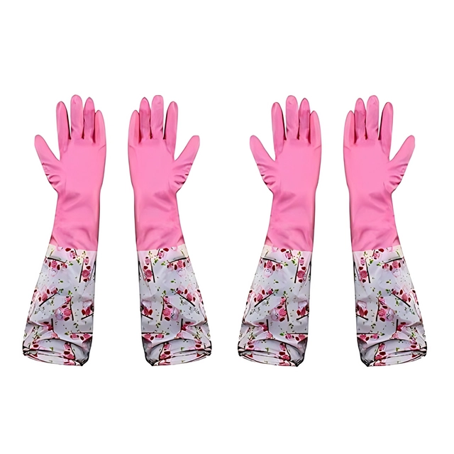 PVC Latex Kitchen Dishwashing Cleaning Gloves (Multicolor, Set of 2)