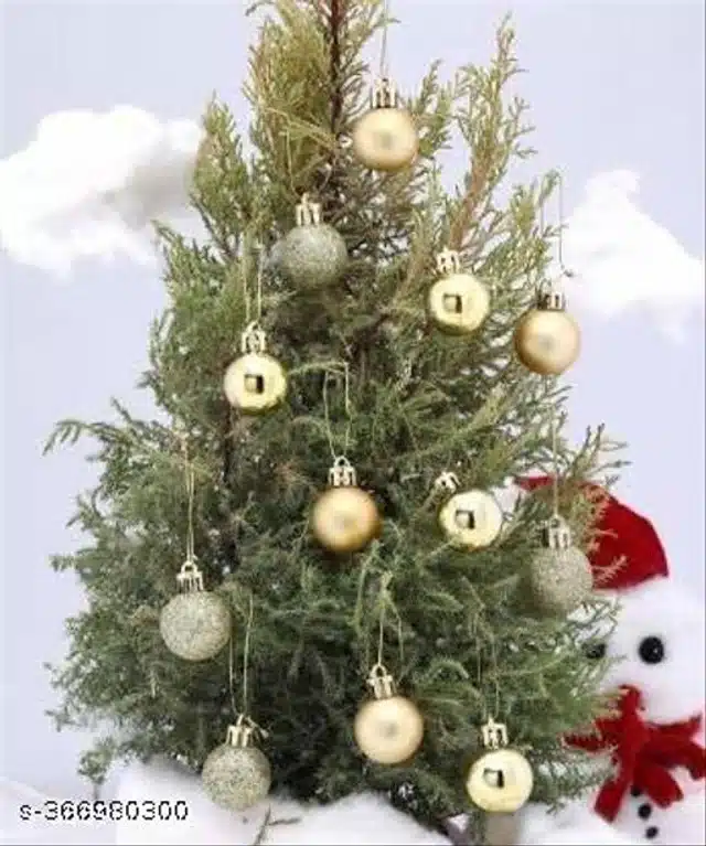 Plastic Christmas Tree Hanging Balls (Gold, Pack of 12)