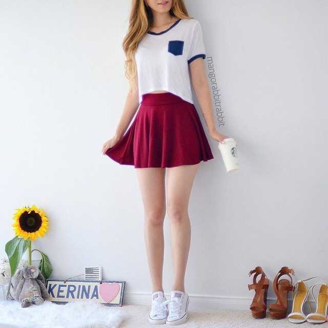 KD Colorful Patterned Short Imported Skirt (Maroon, 30) (KDE-6)