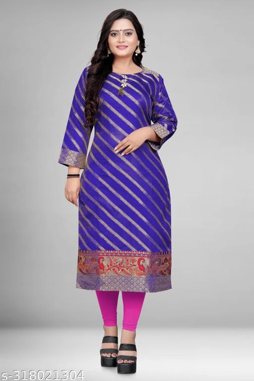 Soft Silk Printed Kurti for Women (Blue, XXL)