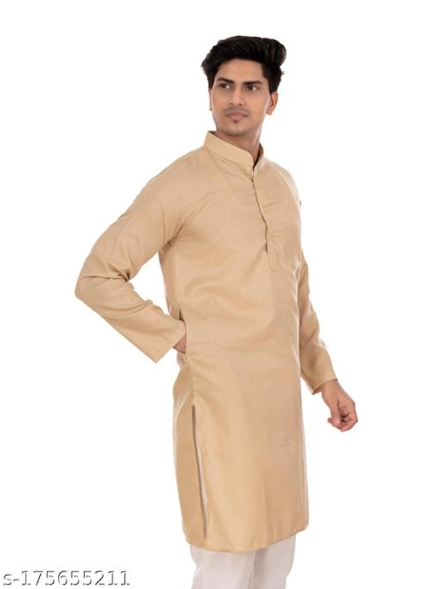 Cotton Blend Kurta for Men (Beige, S)