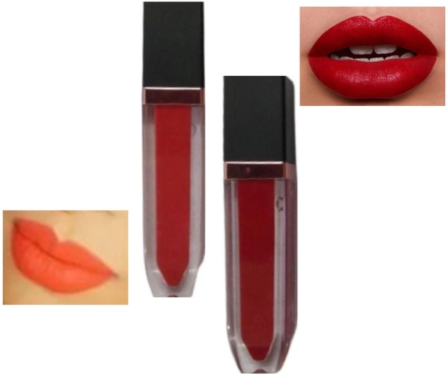 Velvet Smooth Matte Liquid Lipsticks (Red & Orange, Pack of 2)