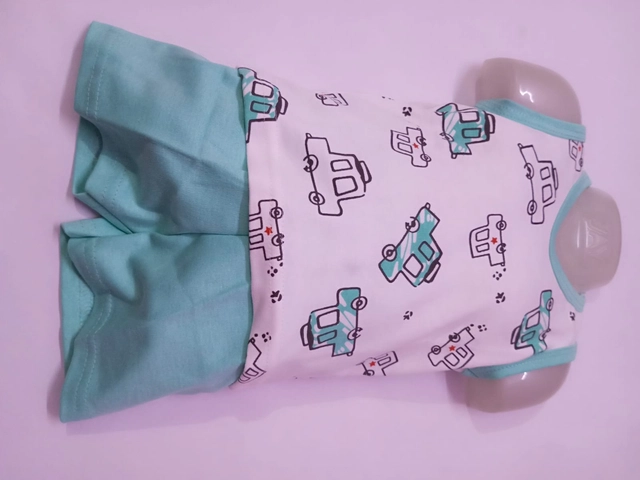 Cotton Blend Printed Clothing Set for Infants (Aqua Blue & Pink, 0-6 Months) (Set of 2)