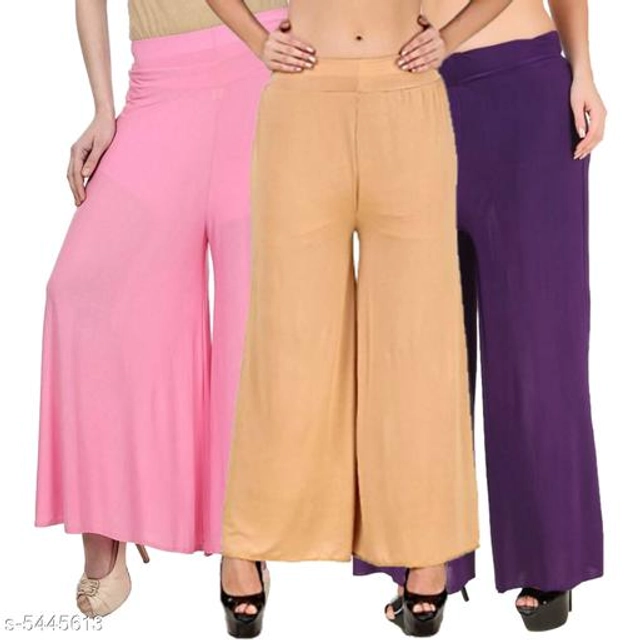 Cotton Blend Palazzos for Women (Multicolor, 28) (Pack of 3)