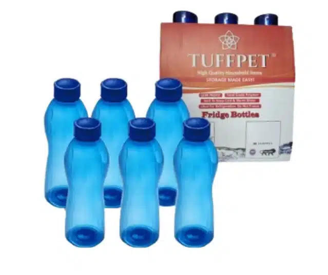 Plastic Water Bottles (Blue, 1000 ml) (Pack of 6)