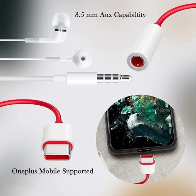 Plastic Type C to 3.5mm Jack for OnePlus 7T/8T/9 Pro Headphone Adapter (White & Red)