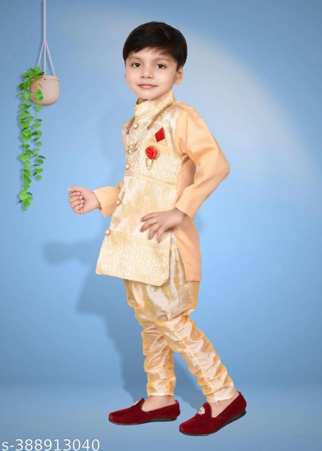 Cotton Blend Sherwani for Boys (Peach, 6-9 Months)