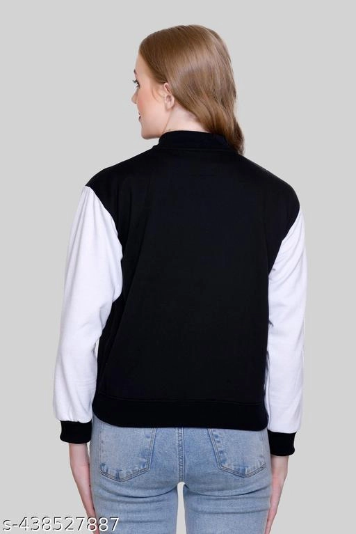 Fleece Solid Jackets for Women (Black & White, S)