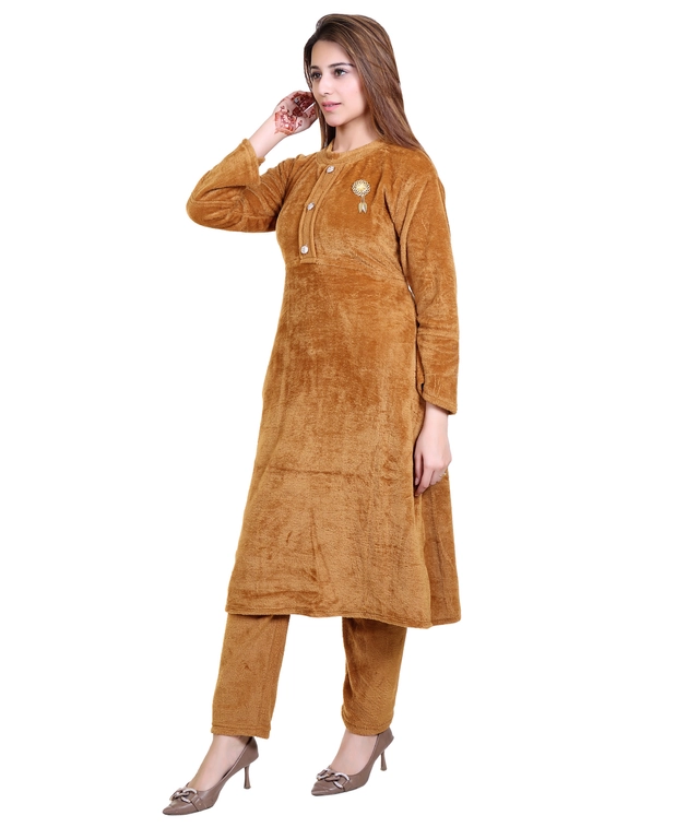 Super Soft Solid Kurti with Pant for Women (Mustard, XXL)