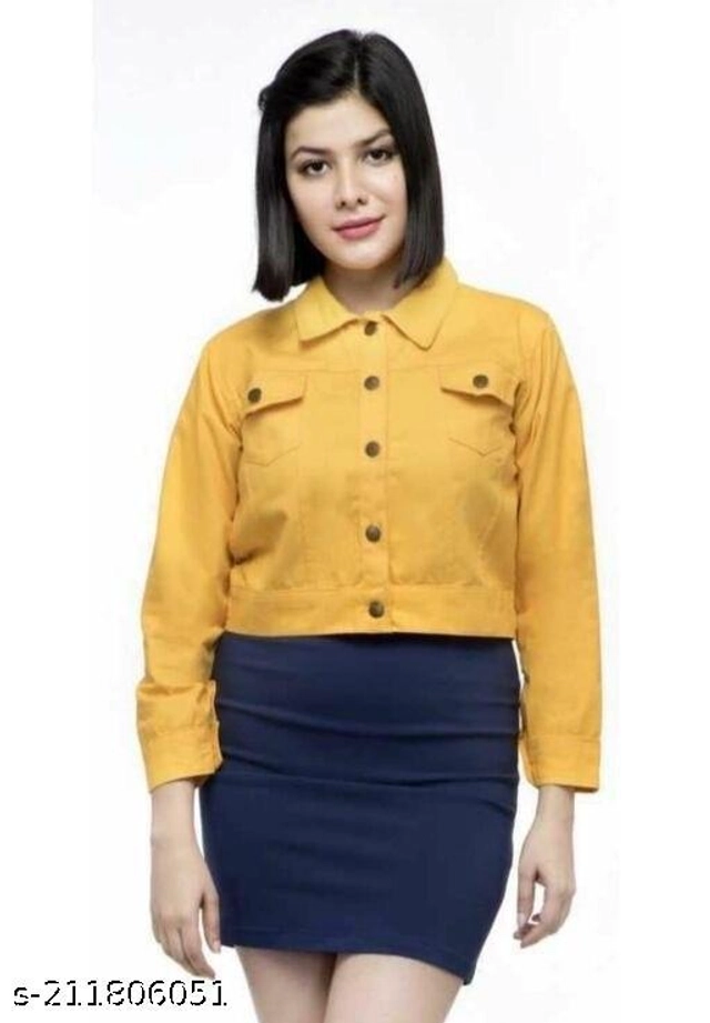 Full Sleeves Solid Jacket for Women & Girls (Yellow, S)