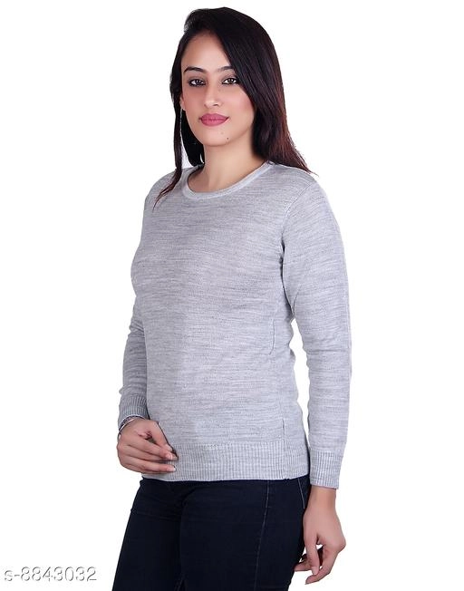 Acrylic Solid Sweater for Women (Grey, M)