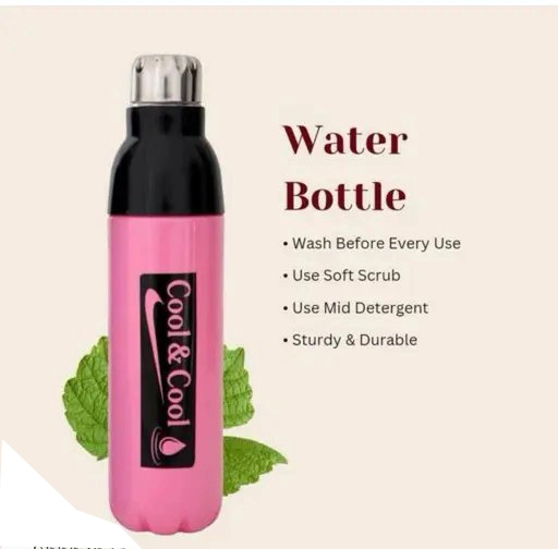 Fancy Plastic Water Bottle (Pink, 1000 ml)