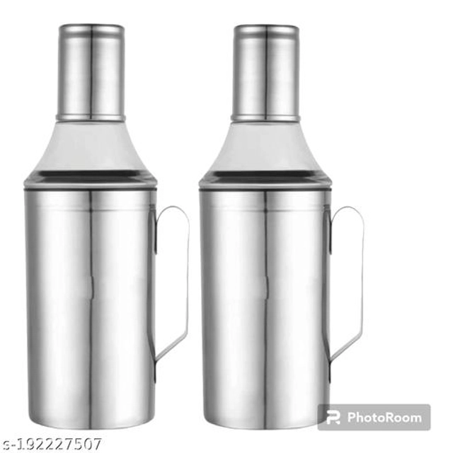 Stainless Steel Nozzle Oil Dispensers (Pack of 2) (Silver, 1000 ml)